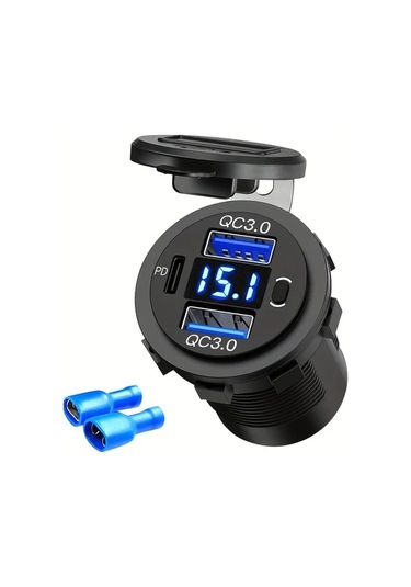 Xuweiwei Mavi Işık Çift Usb Girişli Hızlı Şarj Soketli Dijital Voltmetreli 12v 24v Araç Ve Motosiklet Şarj Cihazı