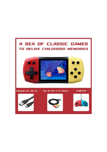 Vkemall G620 El Tipi Oyun Konsolu 3.0 İnç Renkli Ekran 620 Eski Oyun Av Bağlantı Desteği Kumanda İle Kırmızı-sarı