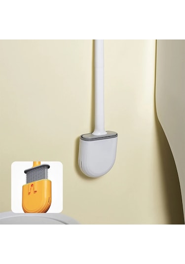 Liangmei 1 Duvara Asılan Uzun Saplı Tuvalet Fırçası, Silikon Ahşap