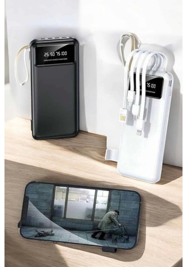 20.000 Mah Led Işıklı Lcd Ekran Usb Girişli Type-c Lightning Powerbank Çok Renkli