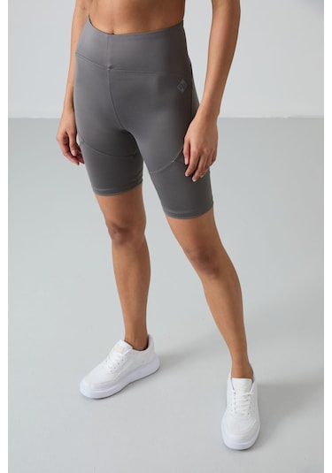 Tommy Life Koyu Gri Polyester Esnek Standart Fit Performans Kadın Biker Tayt - 91013 Koyu Gri