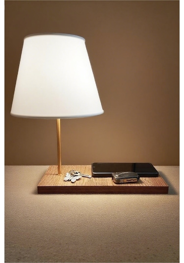 Dekoratif Masa Abajuru Mdf Ayak Kumaş Başlık Beyaz