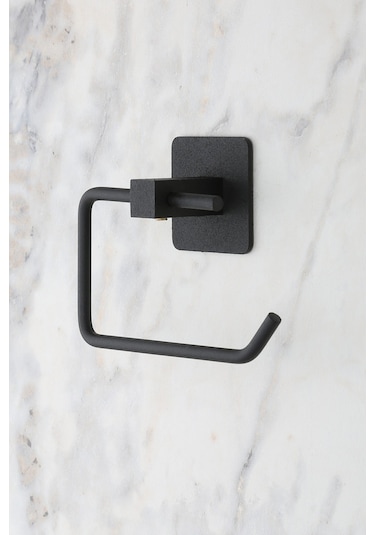 Kare Yapışkanlı Açık Tuvalet Kağıtlığı, WC Kağıtlık Tutucu Siyah KS-001 KTS