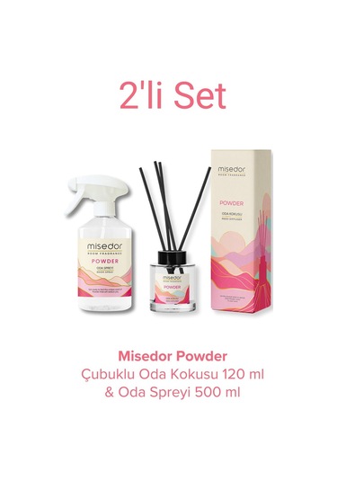 Misedor Powder Çubuklu Oda Kokusu 120 ML + Oda Spreyi 500 ML