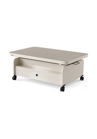 61 Tekerlekli Akıllı Sehpa, Sihirli Sehpa, 6 Boyutlu Sehpa 90 60cm Ekru Ekru