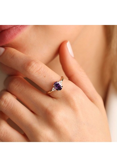 Ametist Taşlı Altın Yüzük T12551 Renkli