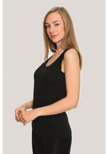 Kadın Siyah Pamuklu Likralı Kalın Askılı Atlet 3'lü Paket Esnek Ve Yumuşak Kumaş Siyah