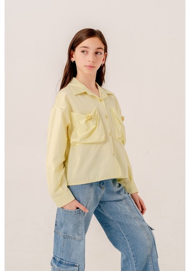 Kız Çocuk Körük Cepli Gömlek 3155 Sarı
