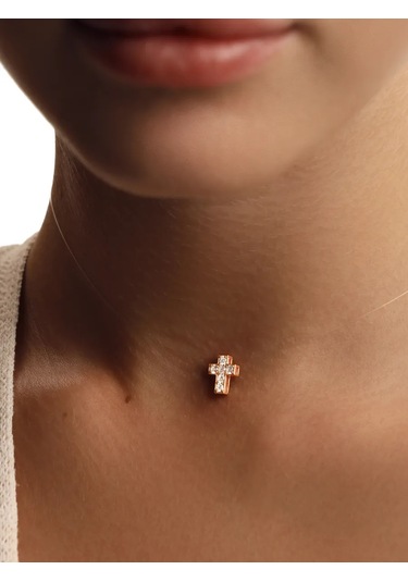 Marıola 925 Ayar Gümüşten Yapılmış Altın Kaplama Kolye, Görünmez İp Üzerinde Kрест 79585218 Altın