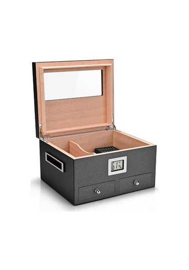 Falconetti Sedir Ağacı Camlı Çekmeceli Humidor Puro Kutusu Rd13