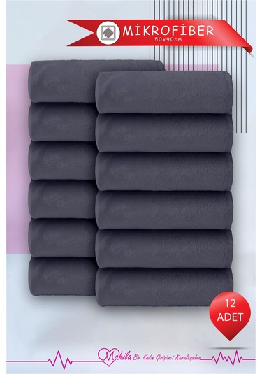 12 Adet 50x90 Mikrofiber Havlu, Premium Havlu, Spor Havlusu, Fitness Havlusu, Berber Kuaför Havlusu Gri