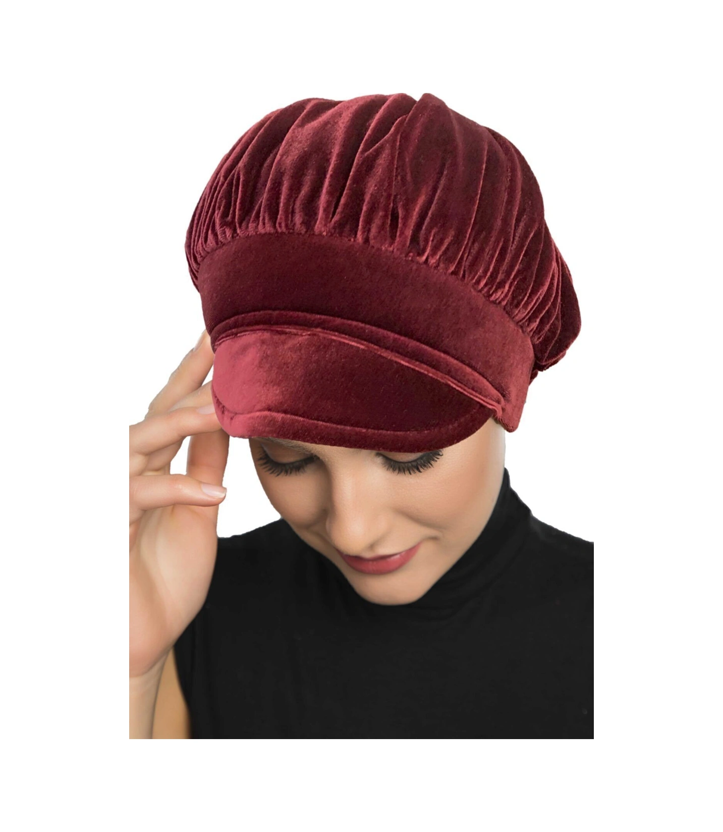 Kadife Şapka Toka Detaylı Bordo Hazır Türban Tesettür Bone Bordo