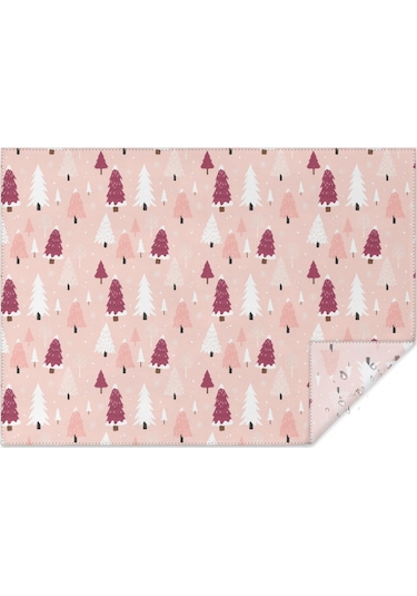 Noel Desenli Dikdörtgen Masa Örtüsü 60x84 İnç, Su Geçirmez Ve Leke Tutmaz Noel Ağacı Kar