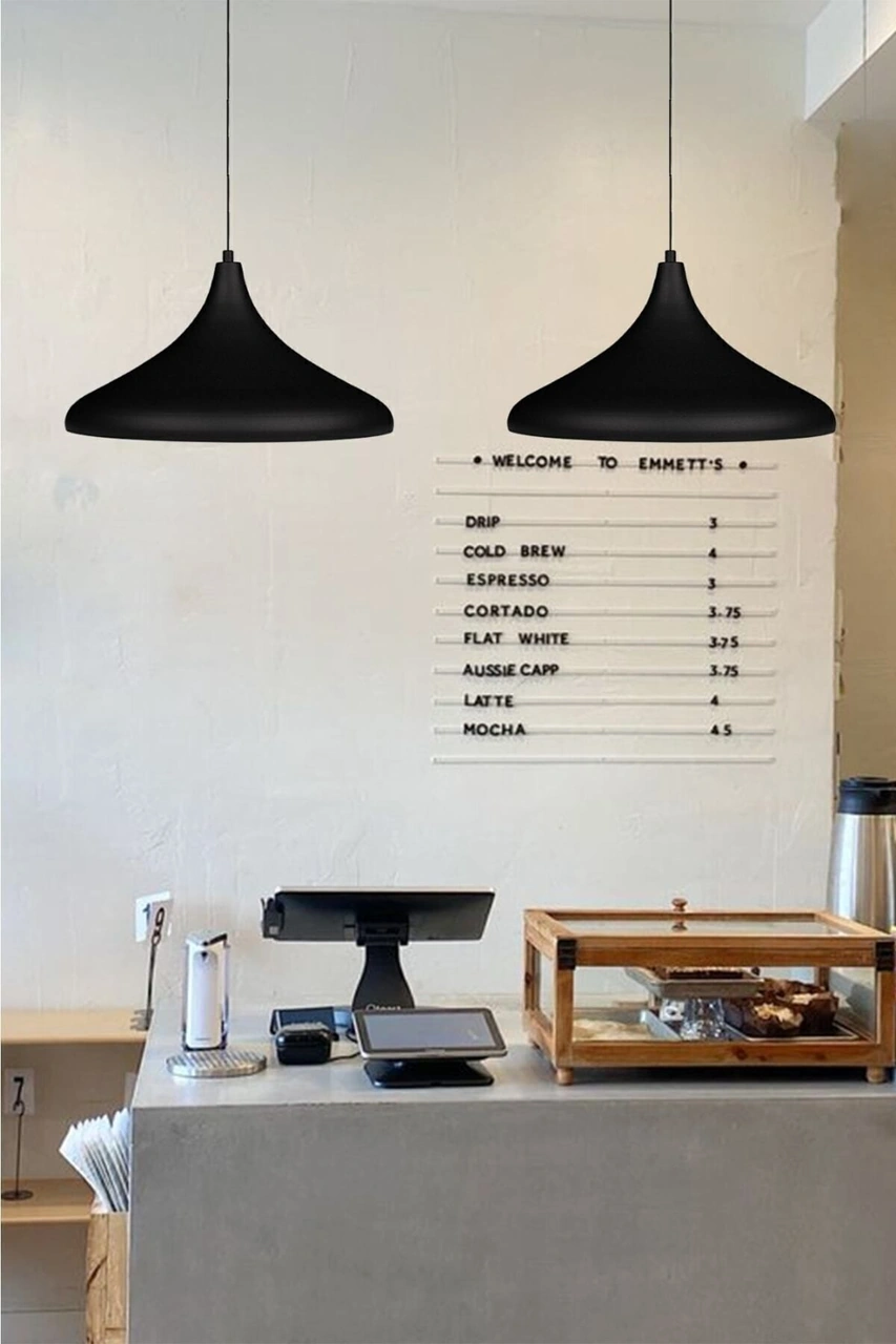 45 Cm Çaplı Champion Xl Siyah Avize Tekli Sarkıt Lamba Ofis Cafe Resepsiyon Mutfak Avizeleri Siyah