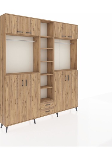 Arges Dolap 14 Raflı 2 Çekmeceli 2 Askılı 220x30x243 Çam-çam/çam Atlas Çam/atlas Çam