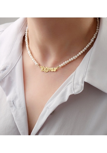 Vaoov 925 Ayar Gümüş Isimli Kadın Hediye Inci Kolye
