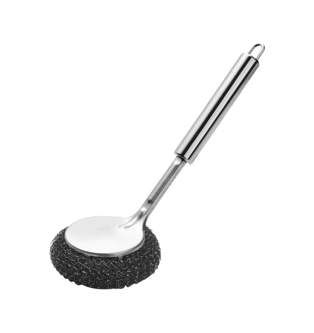 Youtek Metal Fırça, Uzun Kollü, Dayanıklı, Zor Lekelerden Temizler, Tencere, Tava, Fırın Tepsileri, 1 Adet Gri