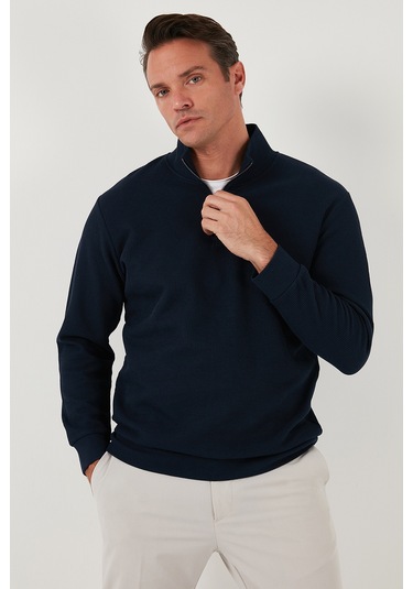 Buratti Pamuklu Regular Fit Yarım Fermuarlı Dik Yaka Erkek Sweat 5905716 Koyu Lacivert