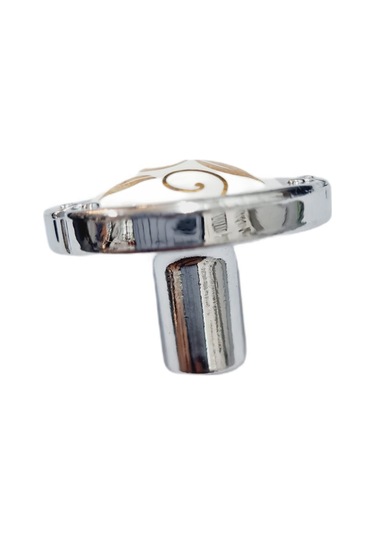 Porselen Düğme Kulp Metal Krom Beyaz Desenli / 5 Adet Gümüş