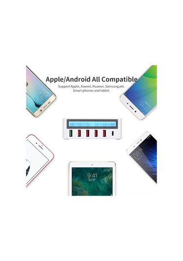 Mufunye 6 Portlu Akıllı Şarj İstasyonu: Ev Ve Ofis Kullanımı İçin Kablosuz Şarj, Hızlı Şarj Ve Lcd Ekran Özellikli