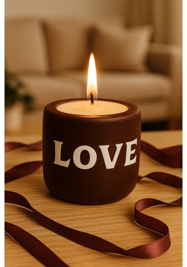 Dekoratif Kokulu Mum Love Kahverengi