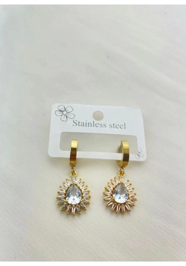 Zirkon Taşlı Çelik Küpe Çok Renkli