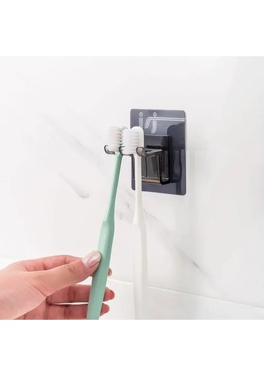 Besthome1 Otomatik Yapıştırıcı Banyo Fırça Tutucu Seti, Plastik, Siyah, 2 Adet, 7x6.1x4 Cm Gri Gri