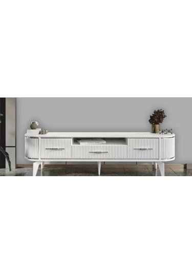 2 Kapılı 1 Çekmeceli Beyaz/gümüş Oval Tv Sehpası Beyaz - Gümüş