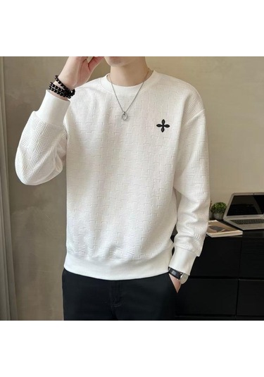 Sonbahar Yeni Erkek Uzun Kollu Kazak Gençlik Trendi Moda Çok Yönlü Rahat Yuvarlak Yaka Tide Erkek Beyaz