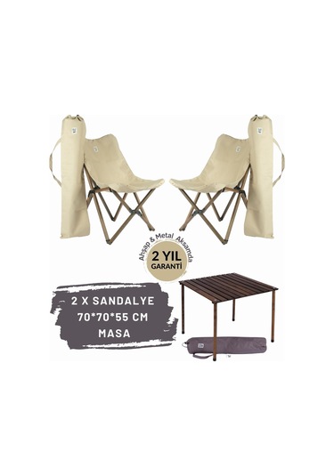 Bag The Joy Ahşap Masa Sandalye Seti Antrasit - Bej - 70 70 55cm Antrasit