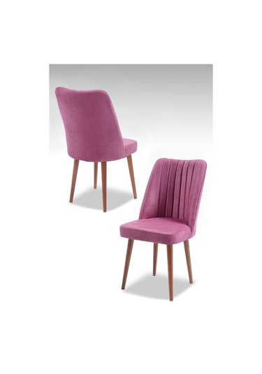 Polo Sandalye - Jerika Pembe - Ahşap Ceviz Ayak 4 Adet - Salon Sandalyesi / Mutfak Sandalyesi Gül Kurusu