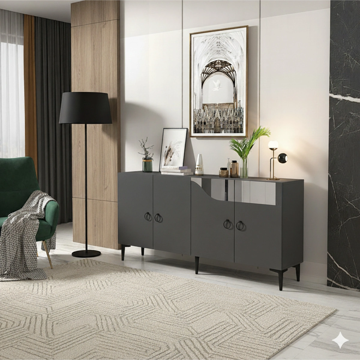 Ka1514as Gama150 Konsol, Kahve Köşesi, Tv Sehpası Antrasit-sılver 150cm Antrasit