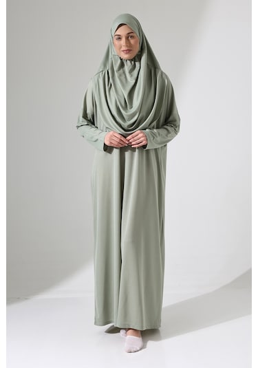 Başörtülü Tek Parça Namaz Elbisesi - Mint Yeşili - 5015 Mint Yeşili