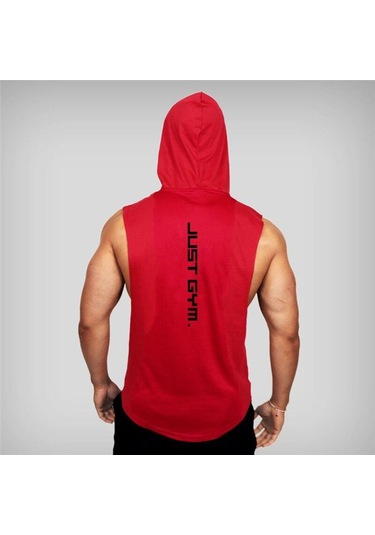 Kırmızı Muscleguys Yeni Moda Spor Pamuk Kolsuz Gömlek Erkek Spor Salonu Kapüşonlular Tank Top Erkekler Spor Gömlek Vücut Geliştirme Atlet Egzersiz Yelek Erkekler Kırmızı
