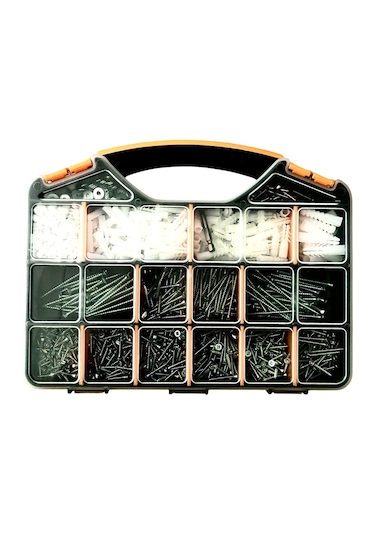 1197 Parça 18 Çeşit Sunta Vidası,dübel ,pul,çelik Çivi Seti,bits