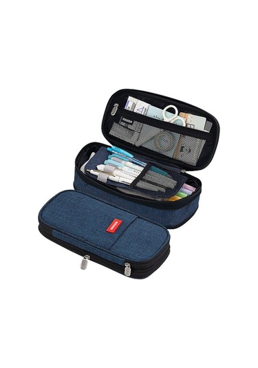 Genişletilebilir Büyük Kapasiteli Okul Ve Ofis Kalem Kutusu, Çok Bölmeli Pratik Kalemlik, Dayanıklı Kalem Organizer MAvi