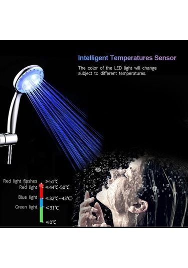 Pazly Led El Duşu Başlığı Otomatik Rgb Renk Değiştiren Sıcaklık Sensörlü Banyo Duşu Gümüş