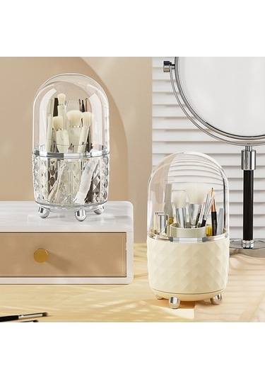 Didadodo 360 Dönen 6 Bölme Makyaj Fırça Organizatörü - Banyo/yatak Odası/masa İçin Şık Saklama Kabı Şeffaf Şeffaf