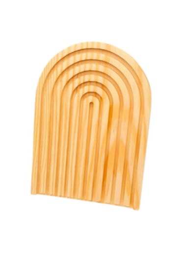 2'li Set Gökkuşağı Desenli Ahşap Oymalı Dekoratif Sunumluk Tepsi Kahverengi