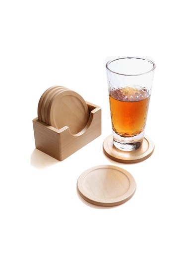 1 Takım Kayın Ahşap Bardak Altlığı Placemats Ahşap Bardak Altlığı Ahşap Bardak Altlığı Kutusu Yuvarlak Şekil Termos Mat Kahve Çay Bardağı Altlığı Ahşap
