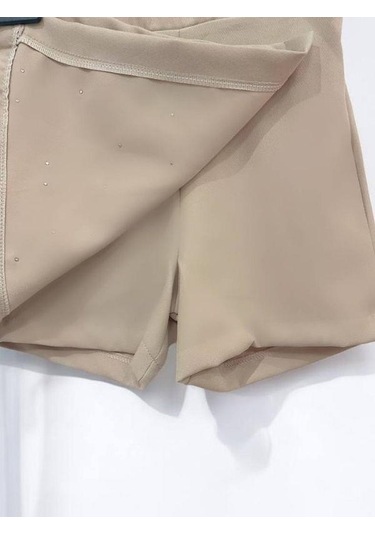 Kız Çocuk Taş İşlemeli Şort Etek-14394 Vizon