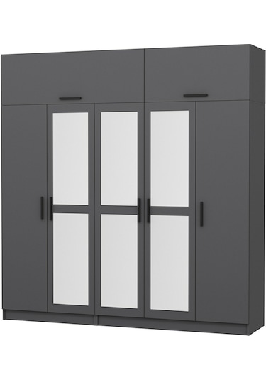 Minar Kale 5 Kapaklı 3 Aynalı 2 Ç Dolap Ve Yüklük Antrasit 255cm