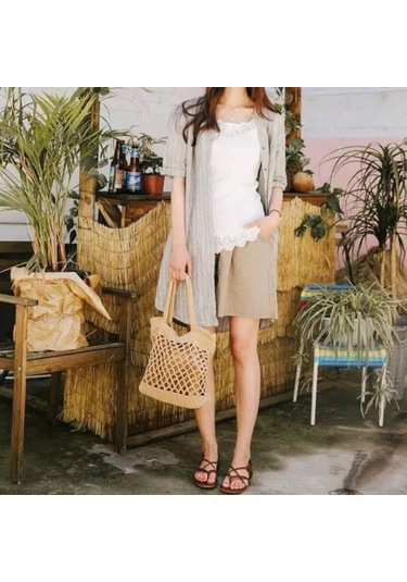 Dofolink Kadınlar İçin Yazlık Pamuk İpi Örgü Beach Çanta - Krem Renk Spor Çantası Çok Renkli