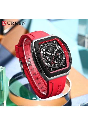 Curren 8443 Quartz Kol Saati-orjinal Kutusunda Kırmızı Gümüş