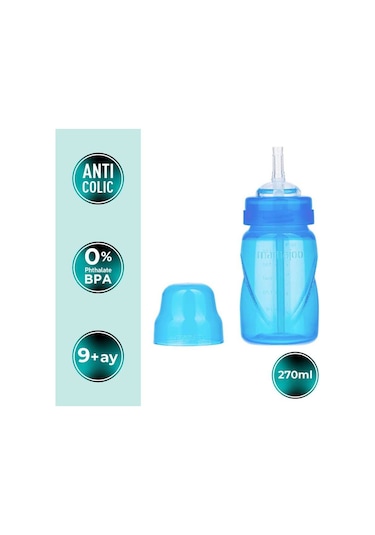 Mamajoo Antikolik Akıtmaz Pipetli Bardak 270 ml Mavi, 12 Ay+
