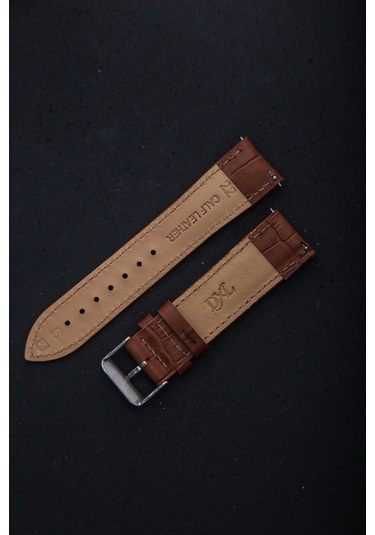 Hakiki Deri 22mm Akıllı Pimli Saat Kordonu Kahverengi - Siyah