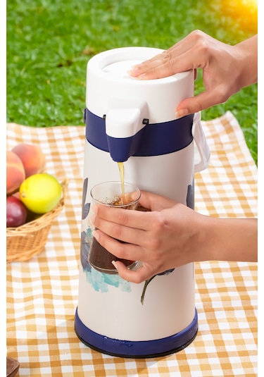 Porsima 161720-805 Çiçek Desenli Sıcak-soğuk İçecekler İçin Pompalı Termos 1.8lt Beyaz