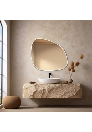 Asimetrik Ayna, Konsol Aynası, Dresuar Aynası, Duvar Aynası 75 X 55 Beyaz