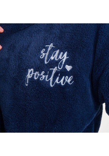 Uzun Welsoft Kapüşonlu Kadın Sabahlık Lacivert