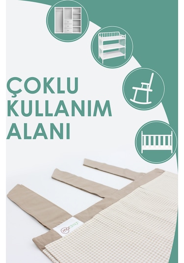 Beşik Yanı Düzenleyici, 5 Cepli Bebek Odası Organizer Ekose Kahverengi